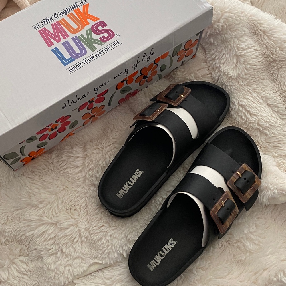 Muk Luks Black Slide Sandals